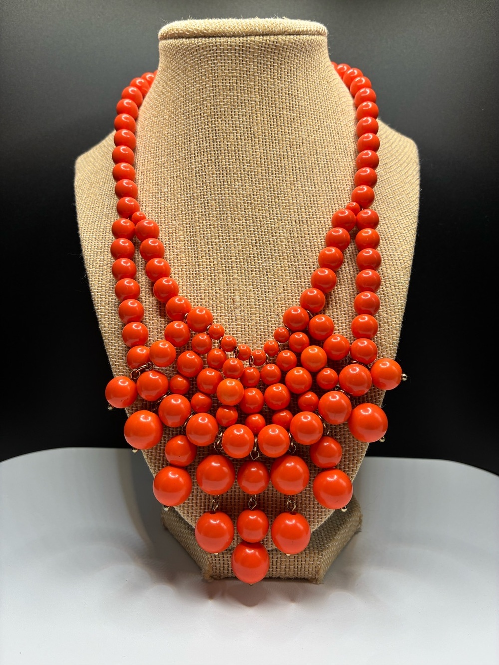 Vintage Bold Orange Bib Beaded Statement Necklace - Women Jewelry